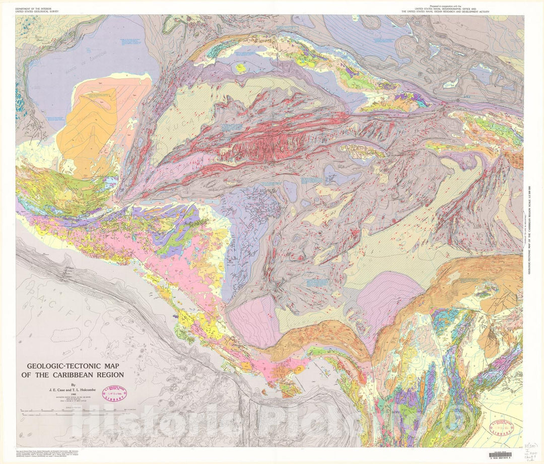 Map : Geologic-tectonic map of the Caribbean region, 1980 Cartography Wall Art :