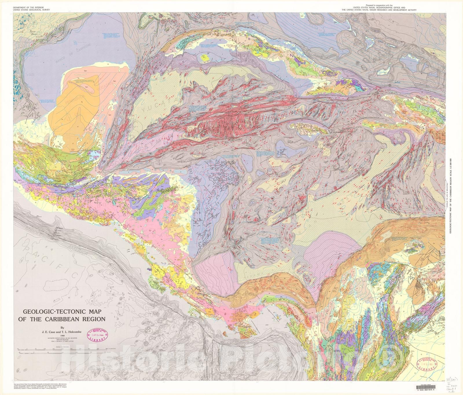 Map : Geologic-tectonic map of the Caribbean region, 1980 Cartography Wall Art :