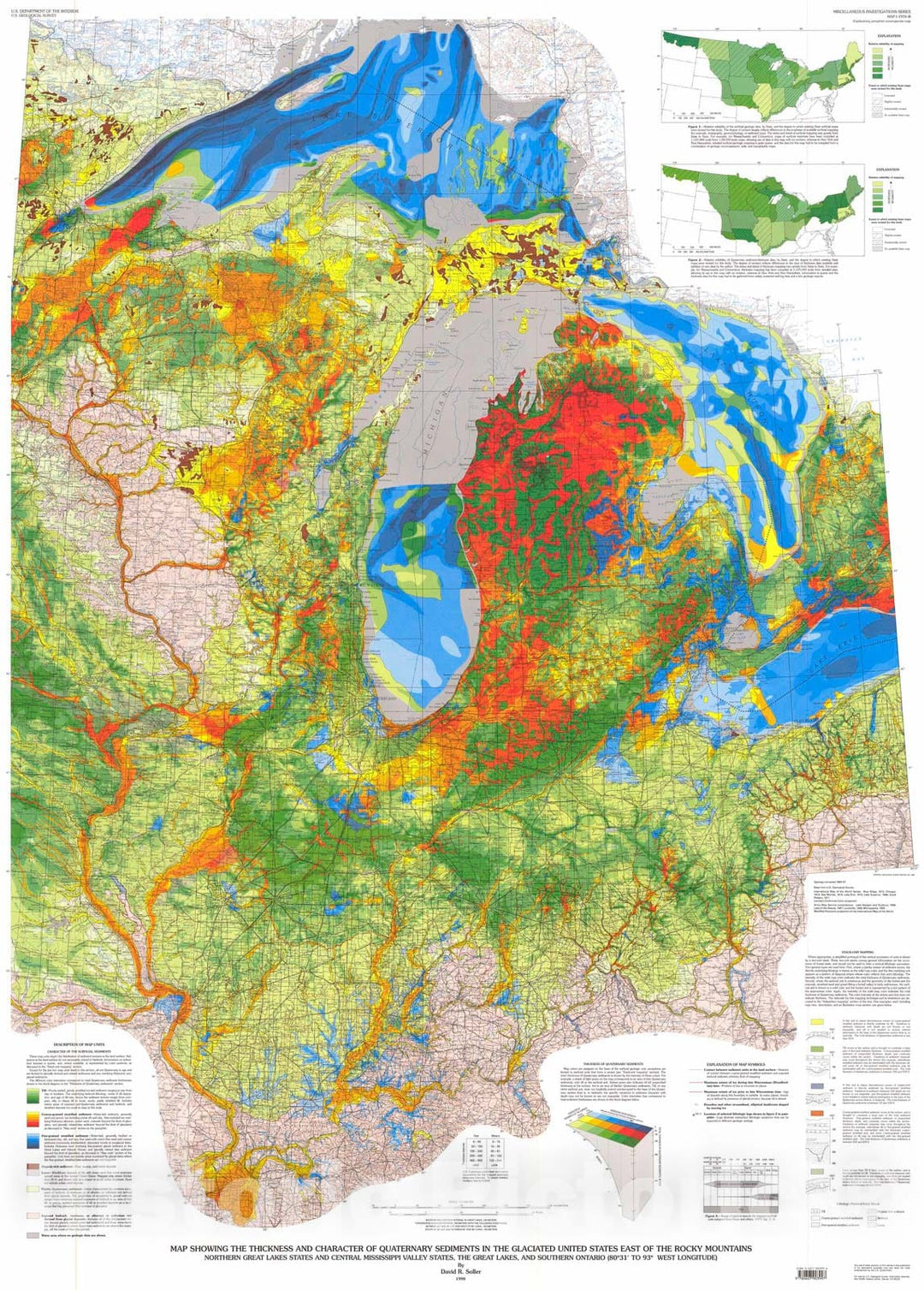 Map : Map showing the thickness and character of Quaternary sediments in the glaciated United States east of the Rocky Mountains - north, 1998 Cartography Wall Art :