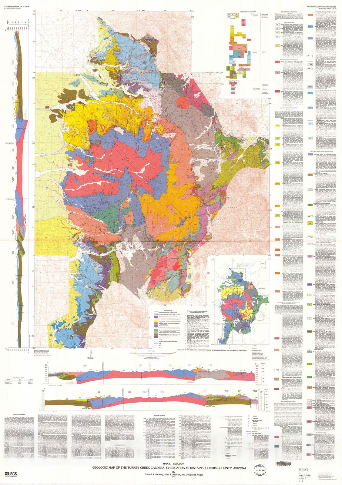 Map : Geologic map of the Turkey Creek caldera, Chiricahua Mountains, Cochise County, Arizona, 1997 Cartography Wall Art :