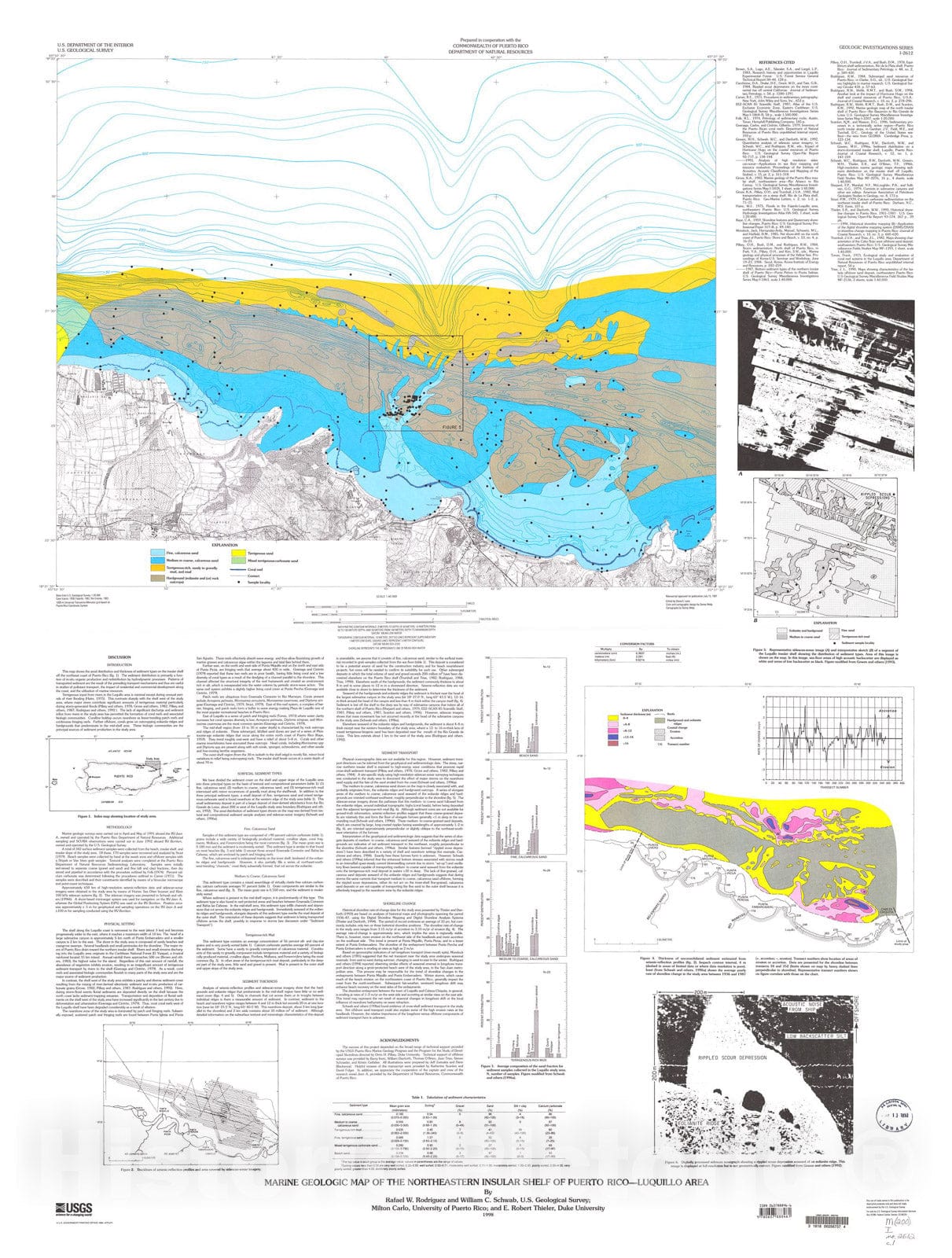 Map : Marine geologic map of the northeastern insular shelf of Puerto Rico - Laquillo area, 1998 Cartography Wall Art :