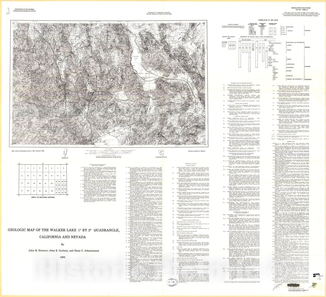 Map : Geologic map of the Walker Lake one degree X two degree quadrangle, California and Nevada, one98two Cartography Wall Art :