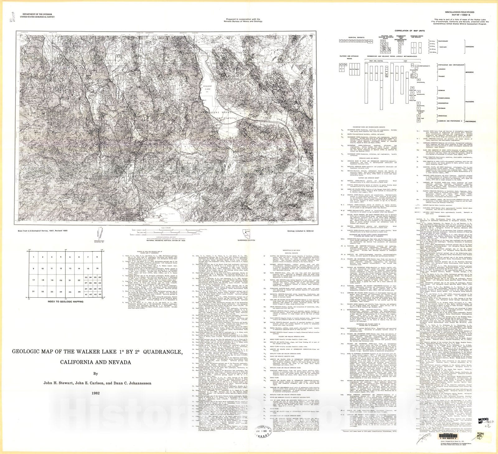 Map : Geologic map of the Walker Lake one degree X two degree quadrangle, California and Nevada, one98two Cartography Wall Art :