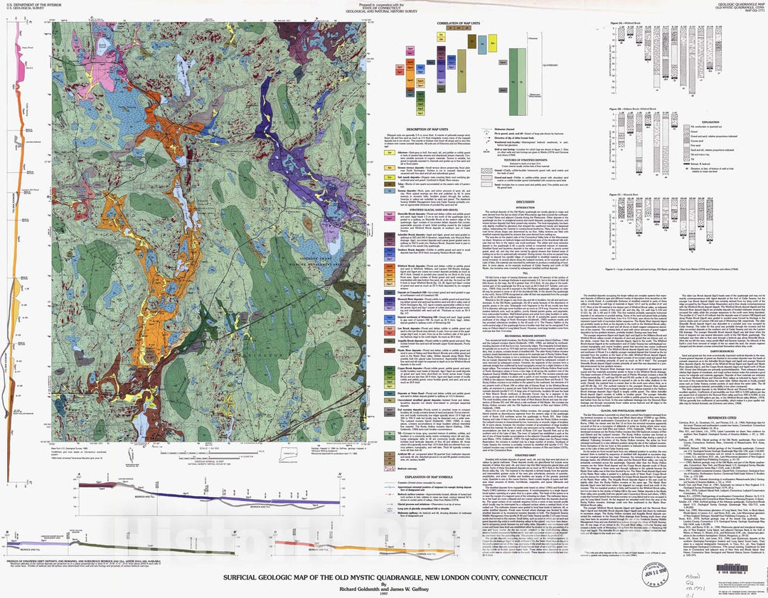 Map : Surficial geologic map of the Old Mystic quadrangle, New London County, Connecticut, 1997 Cartography Wall Art :