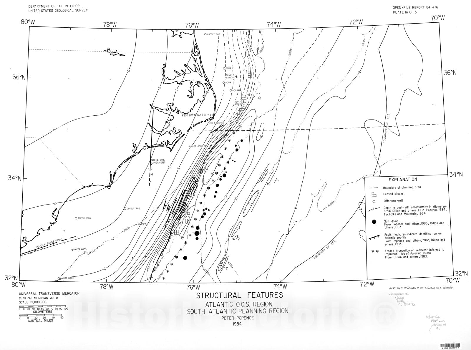 Map : Summary geologic report for the South Atlantic Outer Continental Shelf (OCS) Planning Area, (a supplement to U.S. Geological Surve, 1984 Cartography Wall Art :