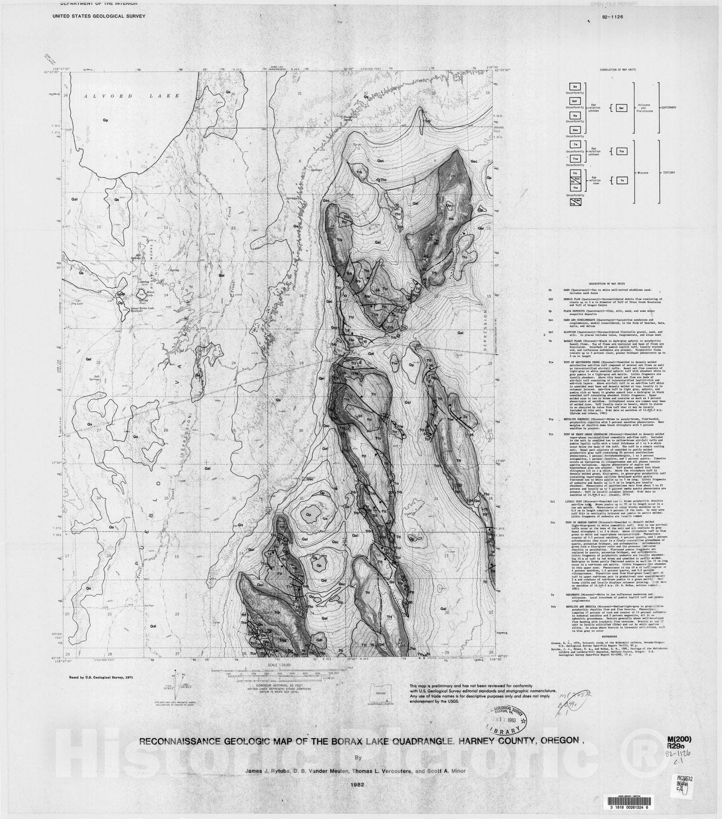 Map : Reconnaissance geologic map of the Borax Lake quadrangle, Harney County, Oregon, 1982 Cartography Wall Art :