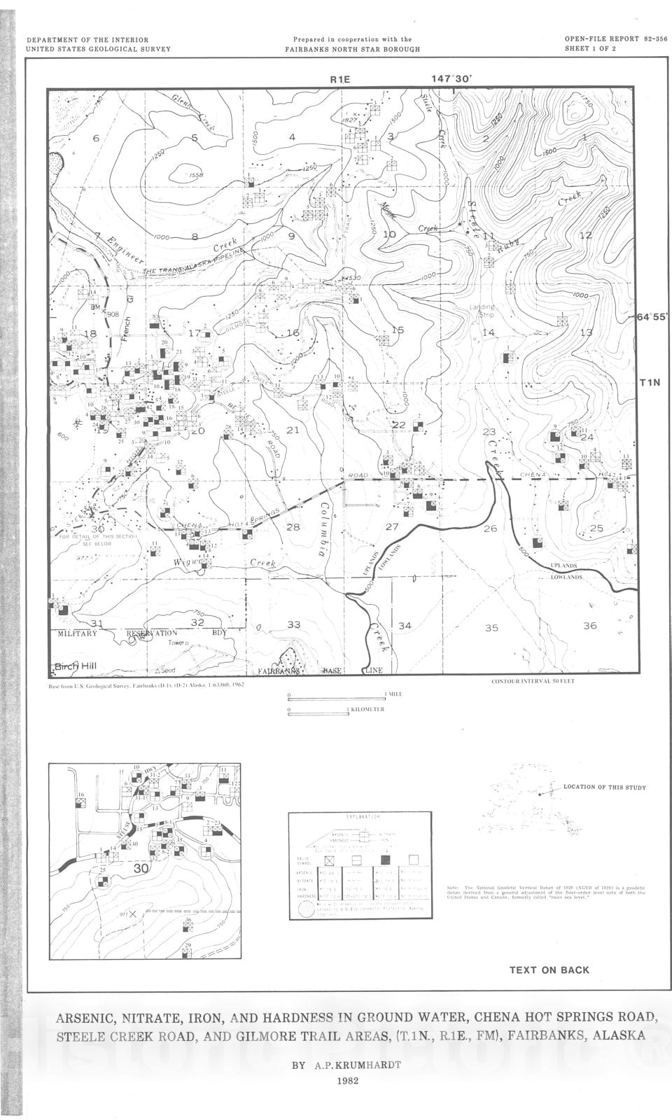 Map : Arsenic, nitrate, iron, and hardness in ground water, Chena Hot Springs Road, Steele Creek Road, and Gilmore Trail areas,, 1982 Cartography Wall Art :