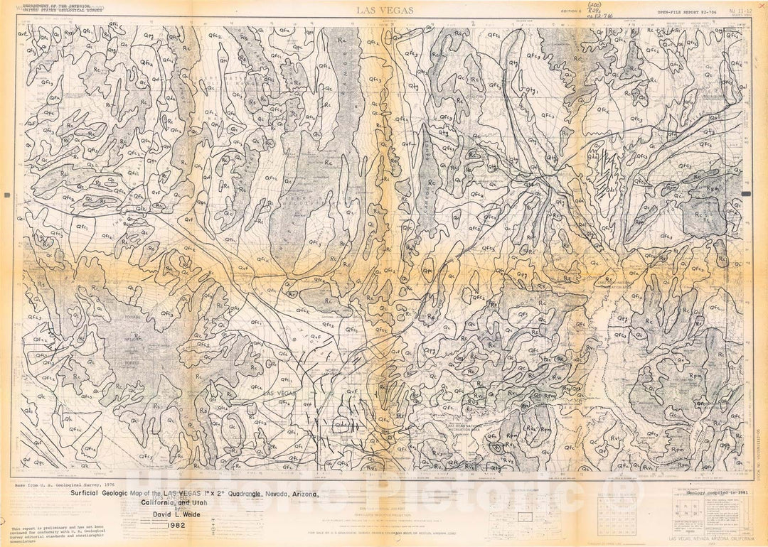 Map : Surficial geologic map of the Las Vegas one degree X two degree quadrangle, Nevada, Arizona, California, and Utah, one98two Cartography Wall Art :