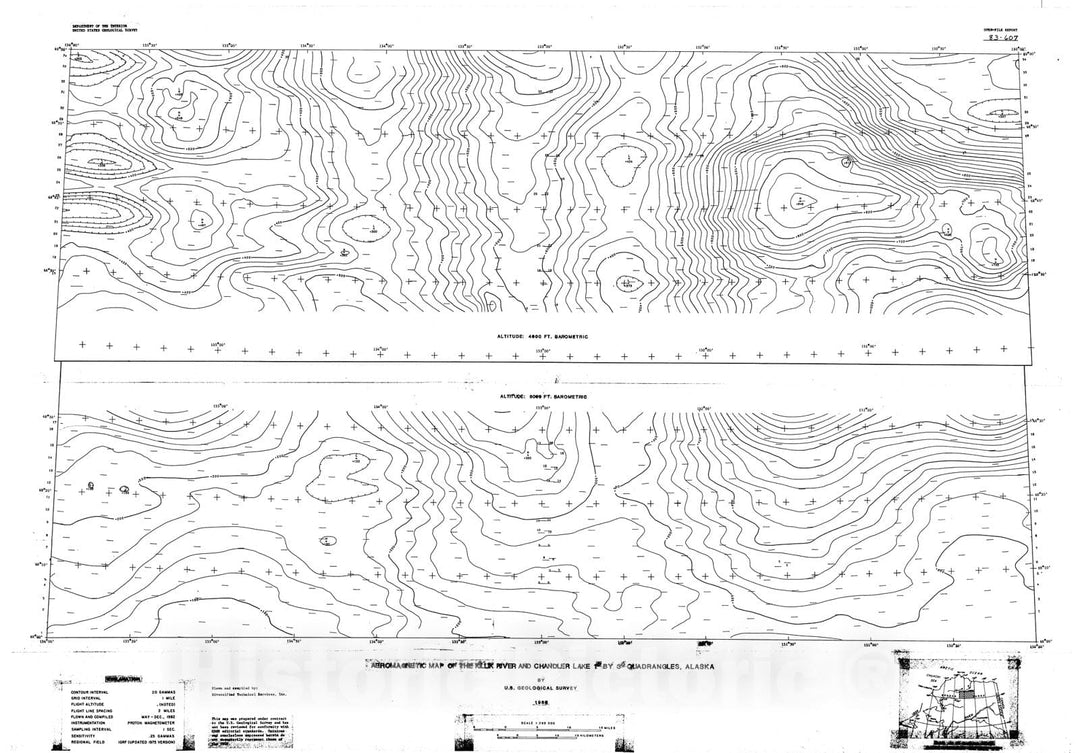 Map : Aeromagnetic map of the Killik River and Chandler Lake one degree by two degree quadrangles, Alaska, one983 Cartography Wall Art :