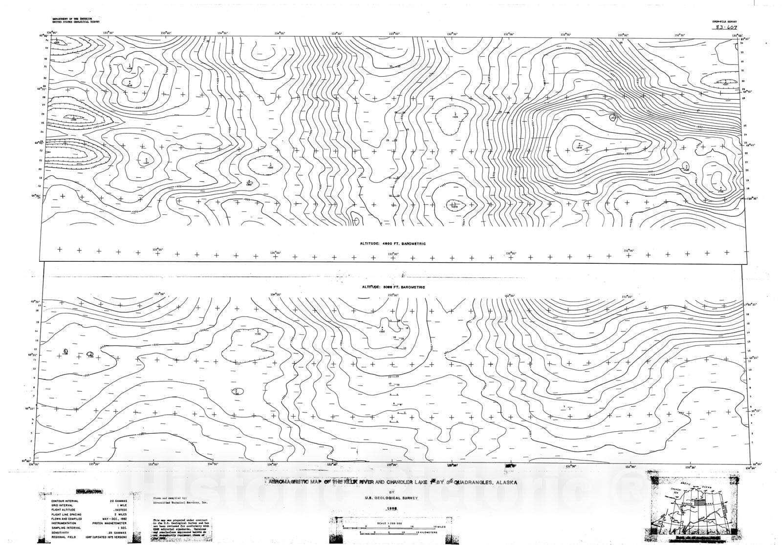 Map : Aeromagnetic map of the Killik River and Chandler Lake one degree by two degree quadrangles, Alaska, one983 Cartography Wall Art :