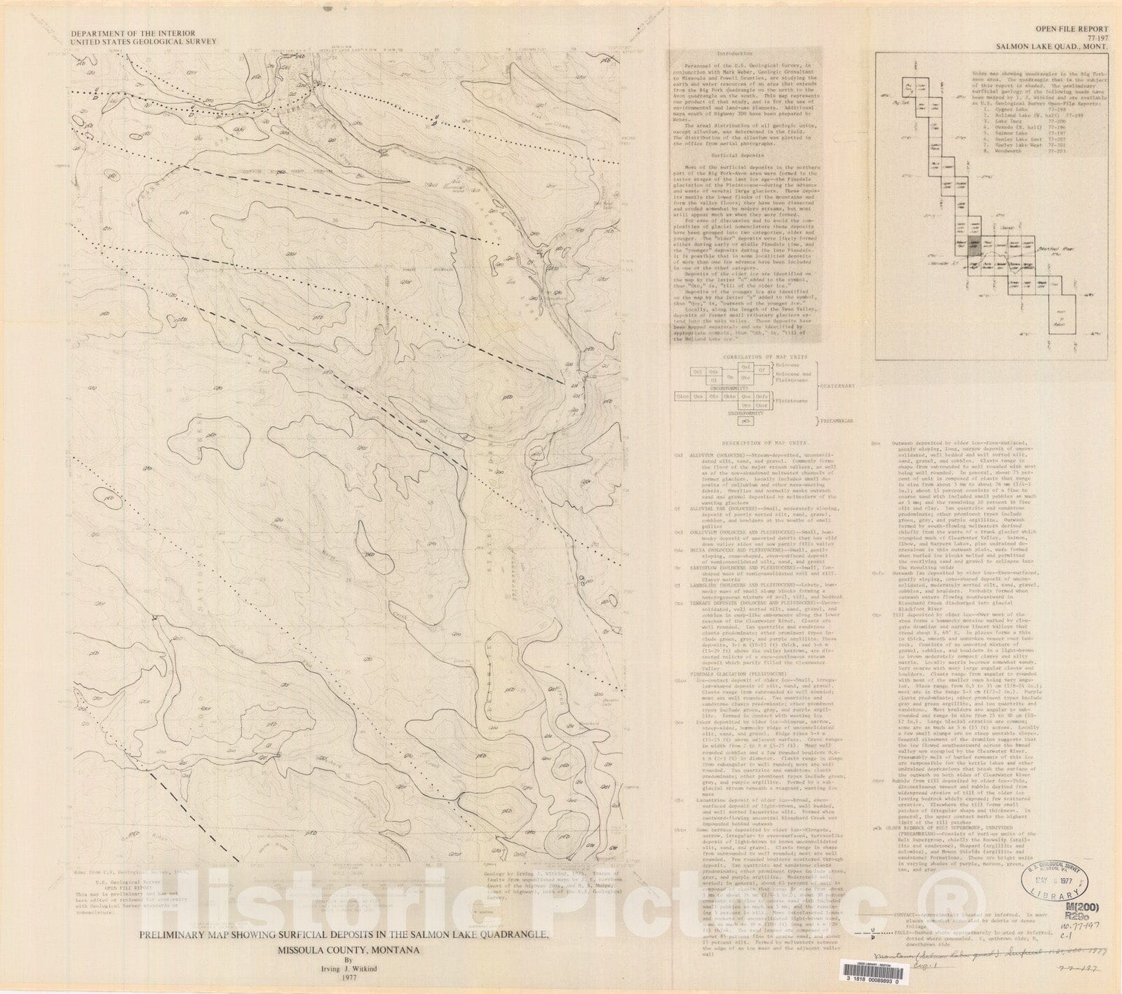 Map : Preliminary map showing surficial deposits in the Salmon Lake quadrangle, Missoula County, Montana, 1977 Cartography Wall Art :