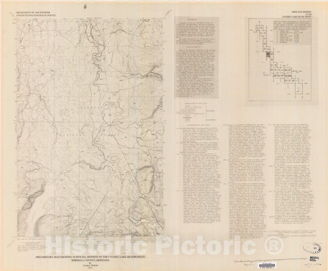 Map : Preliminary map showing surficial deposits in the Cygnet Lake quadrangle, Missoula County, Montana, 1977 Cartography Wall Art :