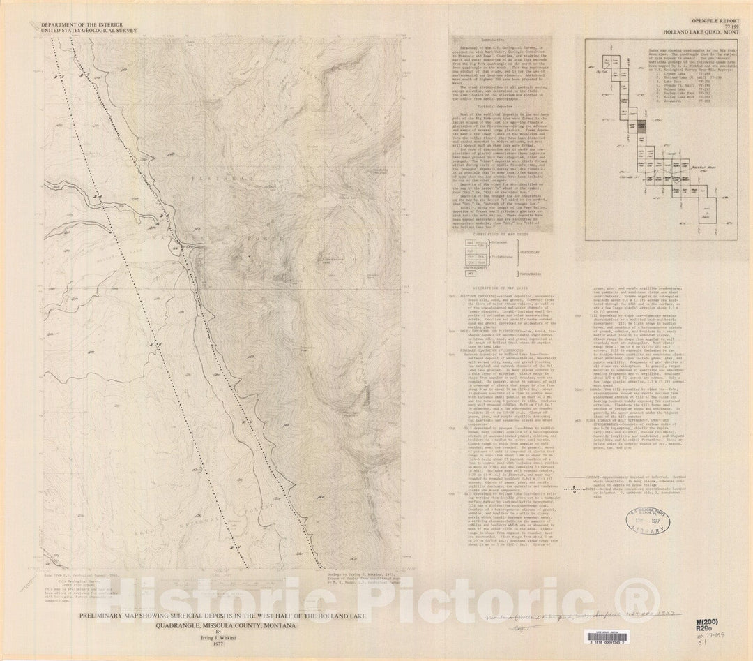 Map : Preliminary map showing surficial deposits in the west half of the Holland Lake quadrangle, Missoula County, Montana, 1977 Cartography Wall Art :