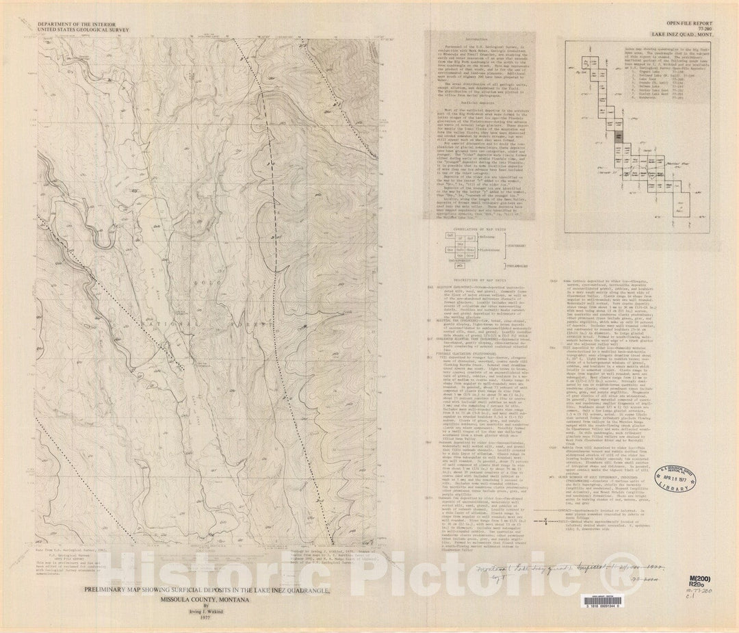 Map : Preliminary map showing surficial deposits in the Lake Inez quadrangle, Missoula County, Montana, 1977 Cartography Wall Art :