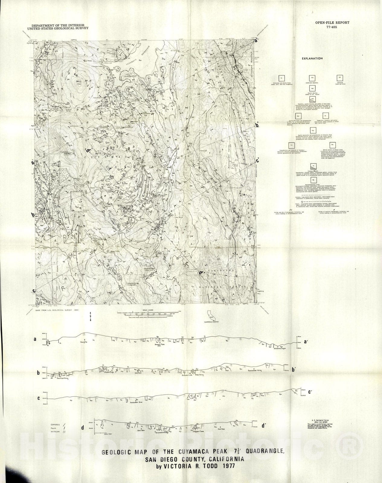 Map : Geologic map of the Cuyamaca Peak 7.5' quadrangle, San Diego County, California, 1977 Cartography Wall Art :