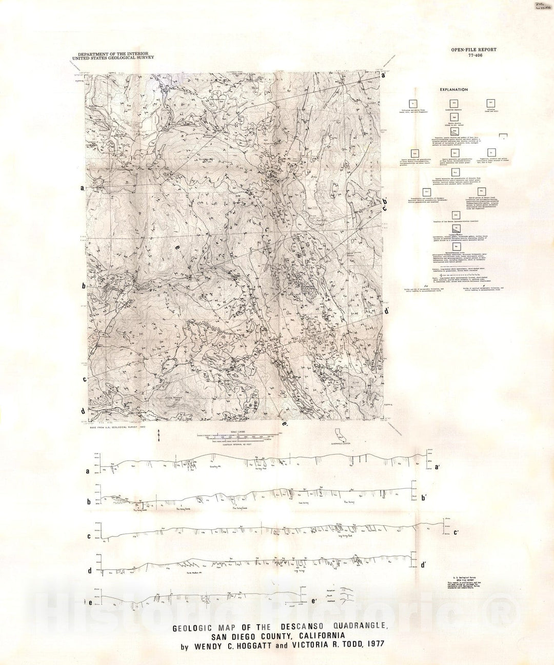 Map : Geologic map of the Descanso quadrangle, San Diego County, California, 1977 Cartography Wall Art :