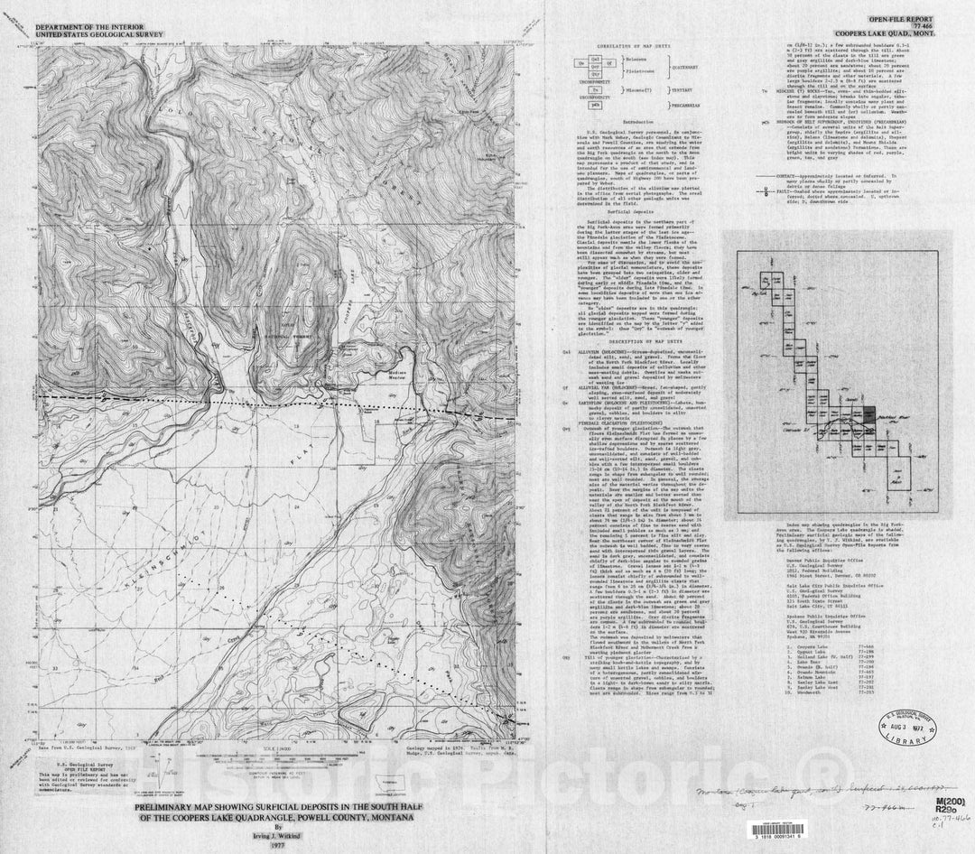 Map : Preliminary map showing surficial deposits in the south half of the Coopers Lake quadrangle, Powell County, Montana, 1977 Cartography Wall Art :