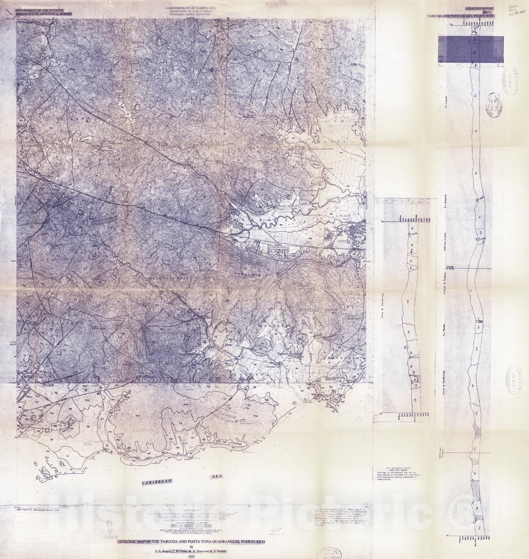 Map : Geologic map of the Yabucoa and Punta Tuna quadrangles, Puerto Rico, 1977 Cartography Wall Art :