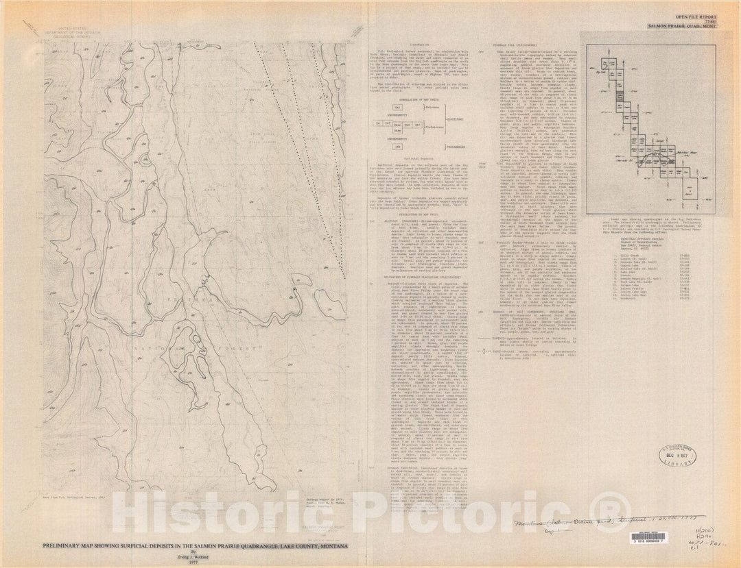 Map : Preliminary map showing surficial deposits in the Salmon Prairie quadrangle, Lake County, Montana, 1977 Cartography Wall Art :