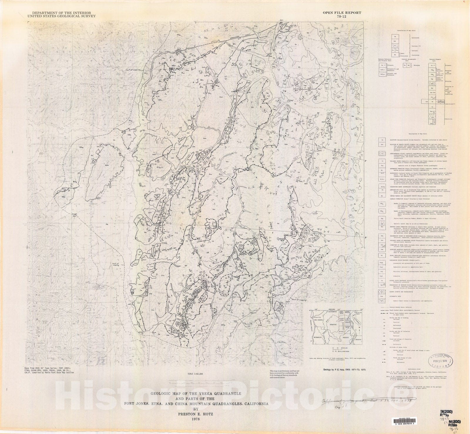 Map : Geologic map of the Yreka quadrangle and parts of the Fort Jones, Etna, and China Mountain quadrangles, California, 1978 Cartography Wall Art :