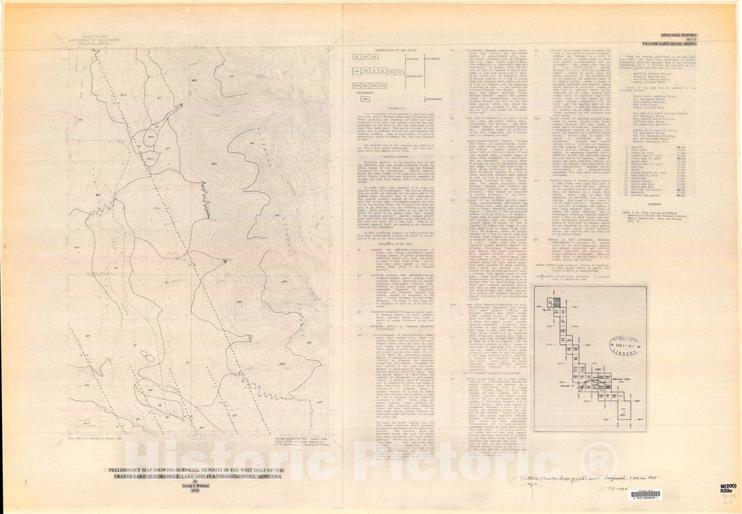 Map : Preliminary map showing surficial deposits in the west half of the Crater Lake quadrangle, Lake and Flathead Counties, Montana, 1978 Cartography Wall Art :