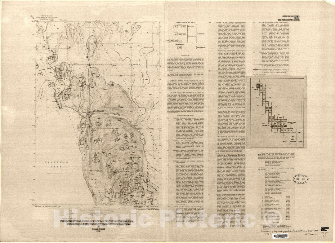 Map : Preliminary map showing surficial deposits in the Big Fork quadrangle, Lake and Flathead Counties, Montana, 1978 Cartography Wall Art :