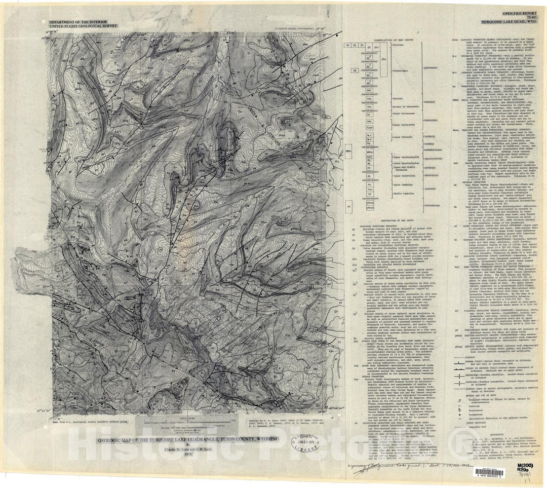 Map : Geologic map of the Turquoise Lake quadrangle, Teton County, Wyoming, 1978 Cartography Wall Art :