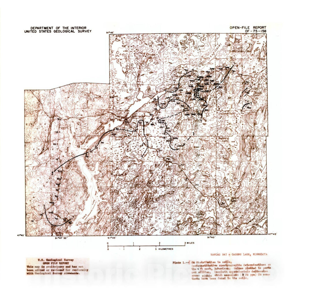 Map : Soil anomalies associated with a Cu-Ni mineralization in the south Kawishiwi area, northern Lake County, Minnesota, 1975 Cartography Wall Art :