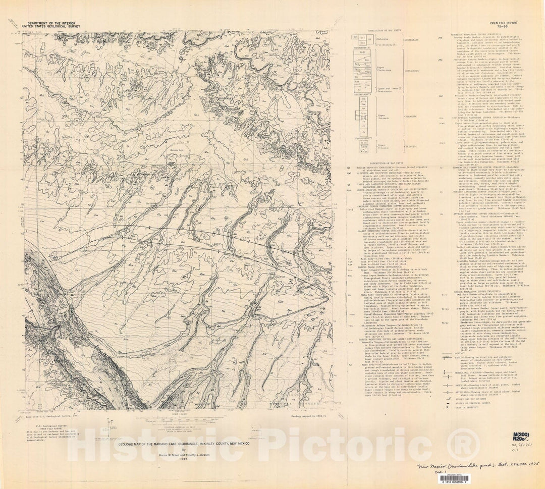 Map : Geologic map of the Mariano Lake quadrangle, McKinley County, New Mexico, 1975 Cartography Wall Art :