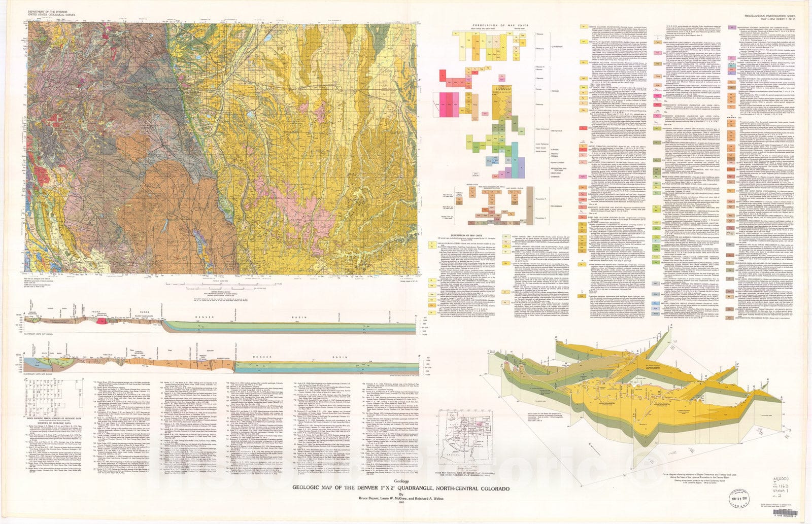 Map : Preliminary geologic map of the southwestern quarter of the Denver 1[degree] X 2[degree] quadrangle, Colorado, 1975 Cartography Wall Art :