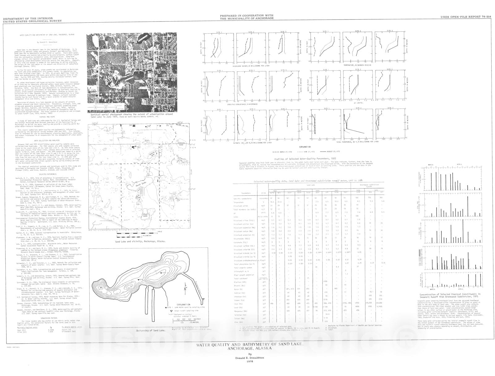 Map : Water quality and bathymetry of Sand Lake, Anchorage, Alaska, 1976 Cartography Wall Art :