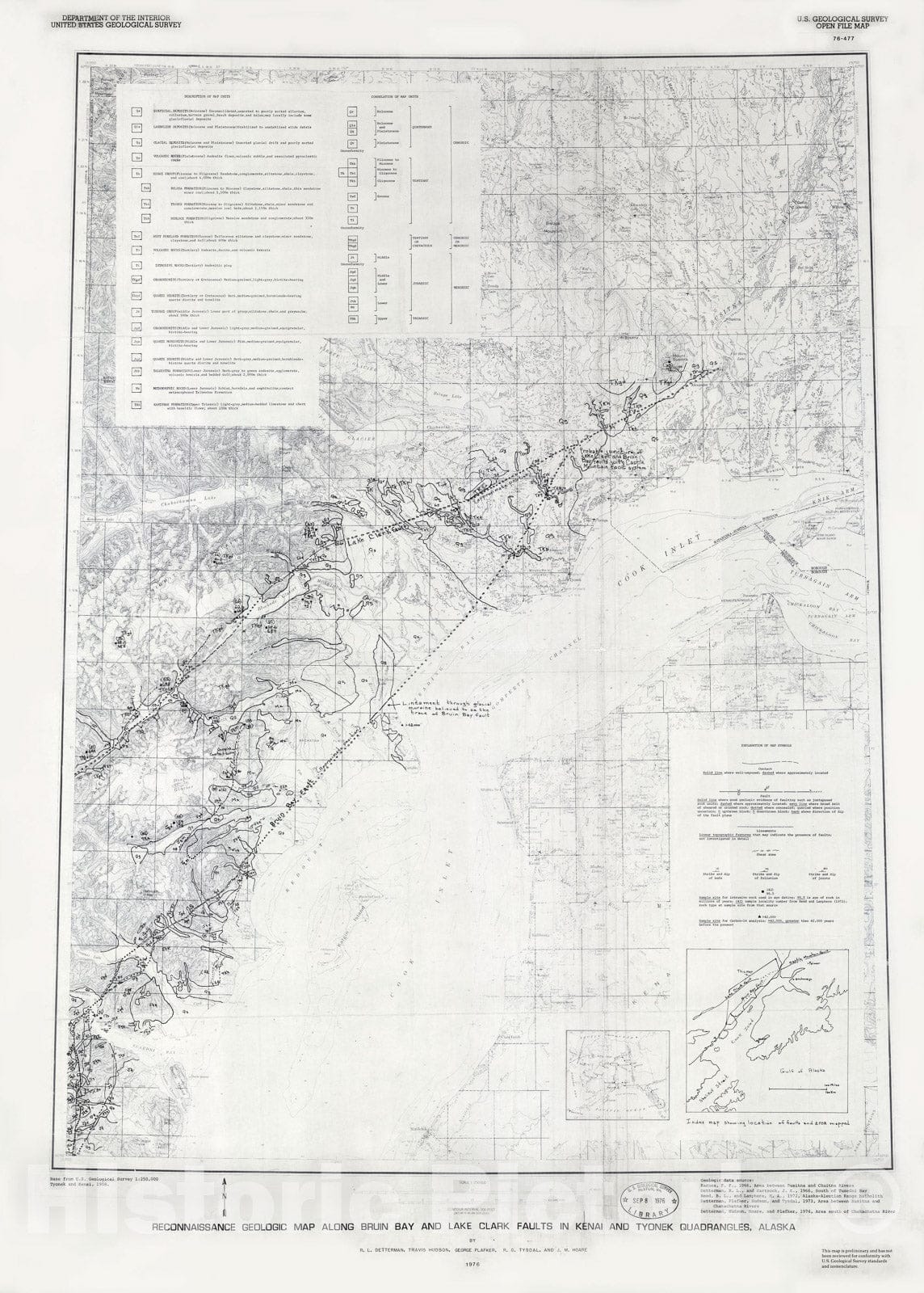 Map : Reconnaissance geologic map along Bruin Bay and Lake Clark faults in Kenai and Tyonek quadrangles, Alaska, 1976 Cartography Wall Art :