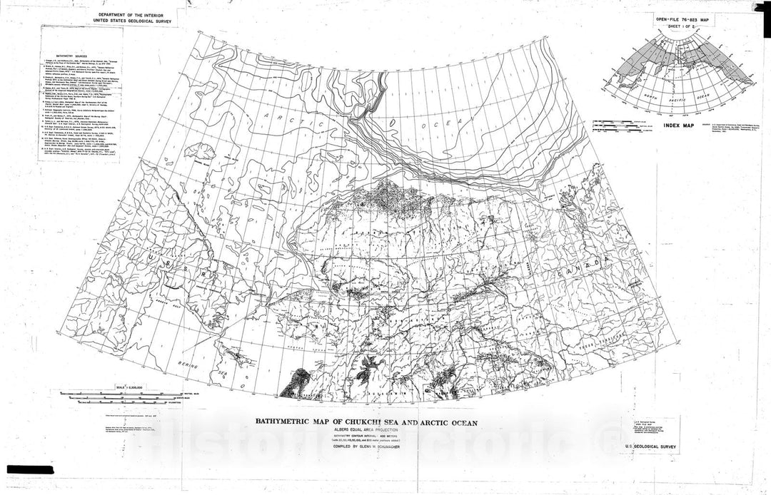 Map : Bathymetric map of the Chukchi Sea and Arctic Ocean, 1976 Cartography Wall Art :