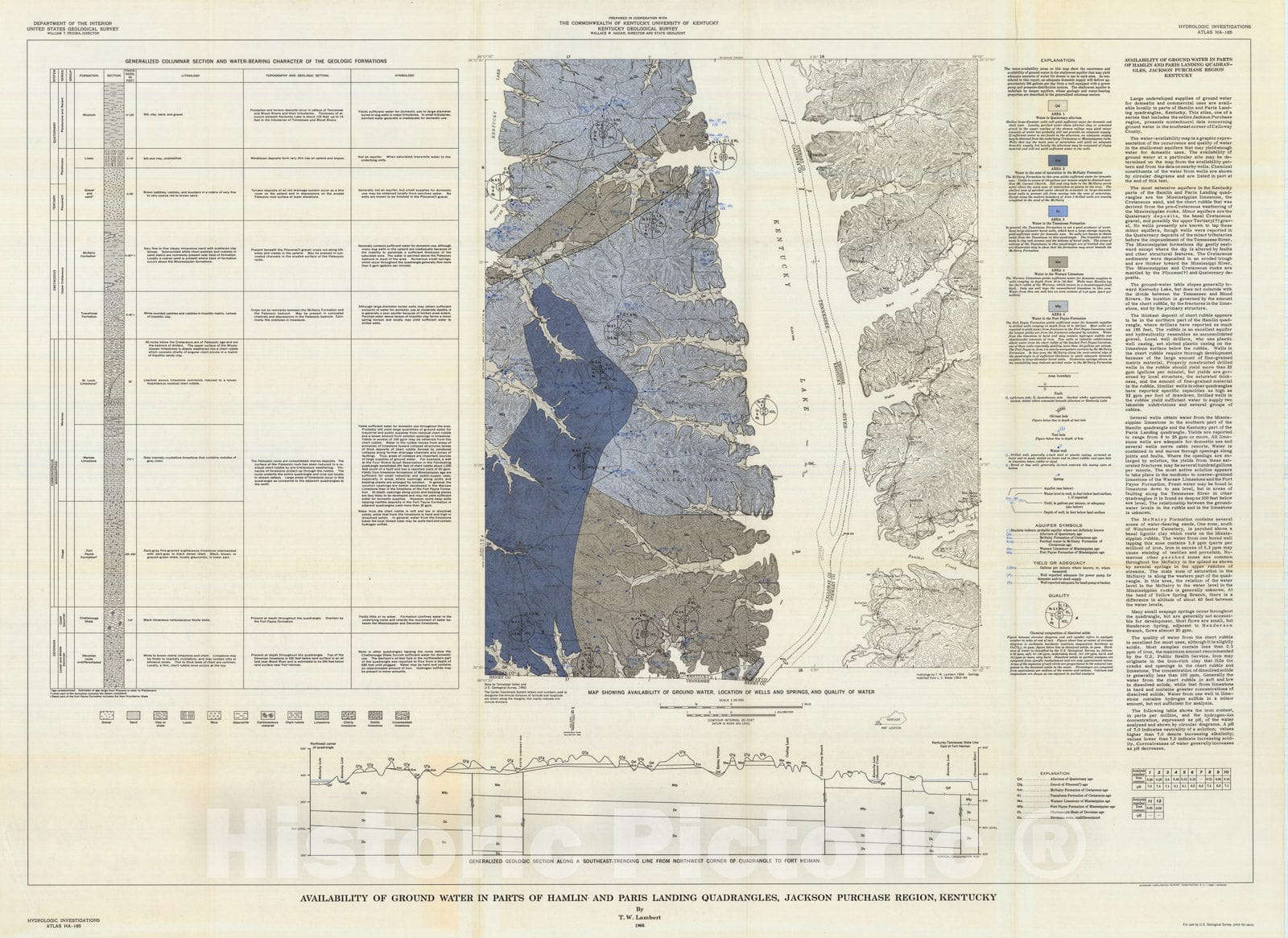 Map : Availability of ground water in parts of the Hamlin and Paris Landing quadrangles, Jackson Purchase region, Kentucky, 1966 Cartography Wall Art :