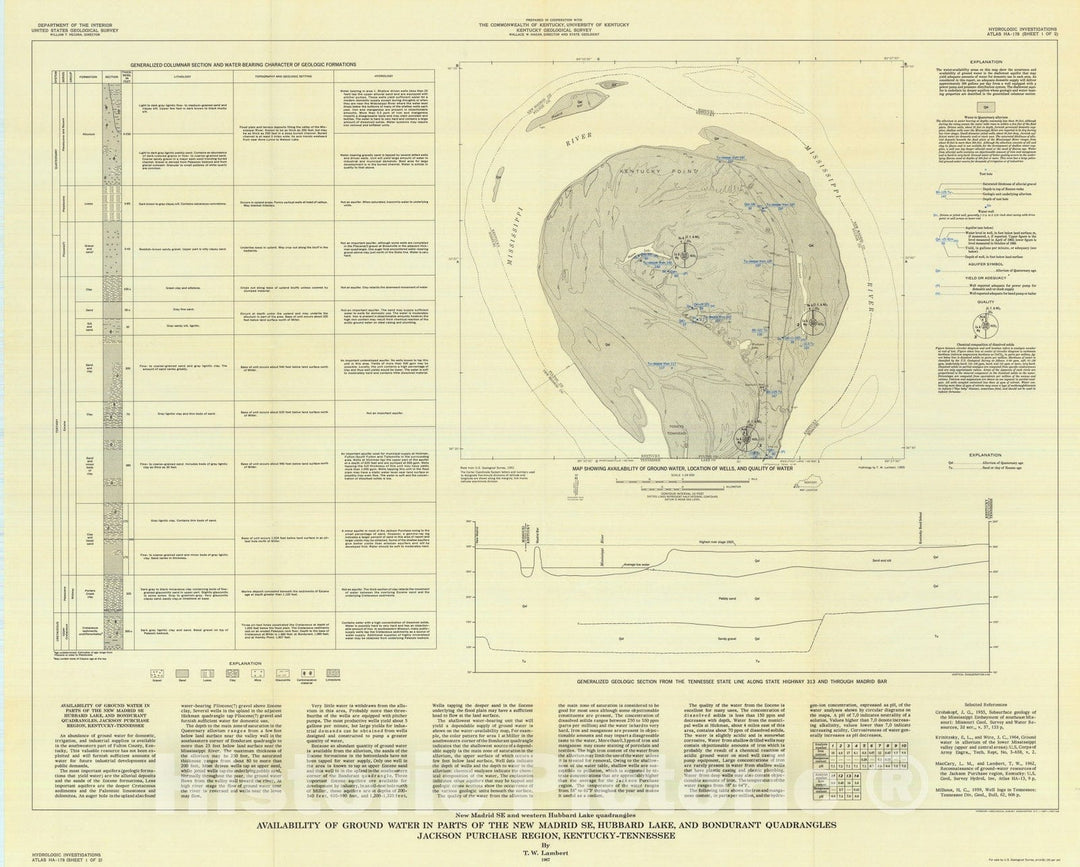 Map : Availability of ground water in parts of the New Madrid SE, Hubbard Lake, and Bondurant quadrangles, Jackson Purchase region, Kentucky - Tennessee, 1967 Cartography Wall Art :