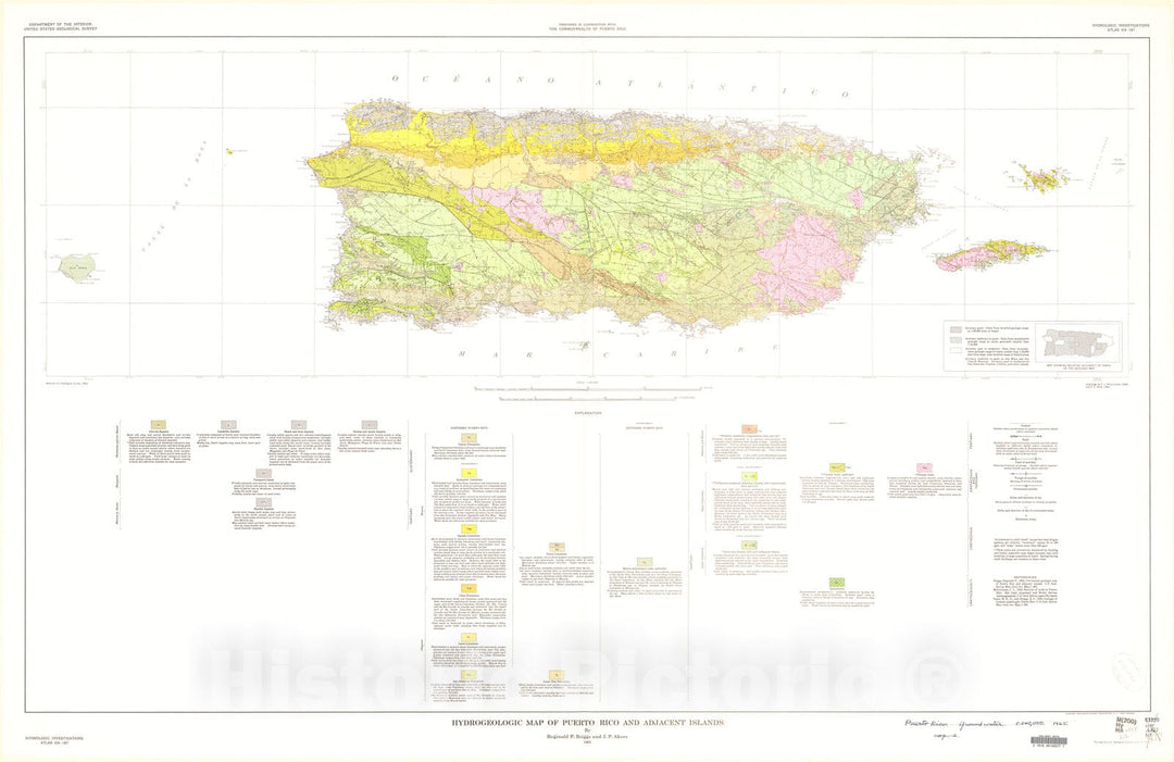 Map : Hydrogeologic map of Puerto Rico and adjacent Islands, 1965 Cartography Wall Art :