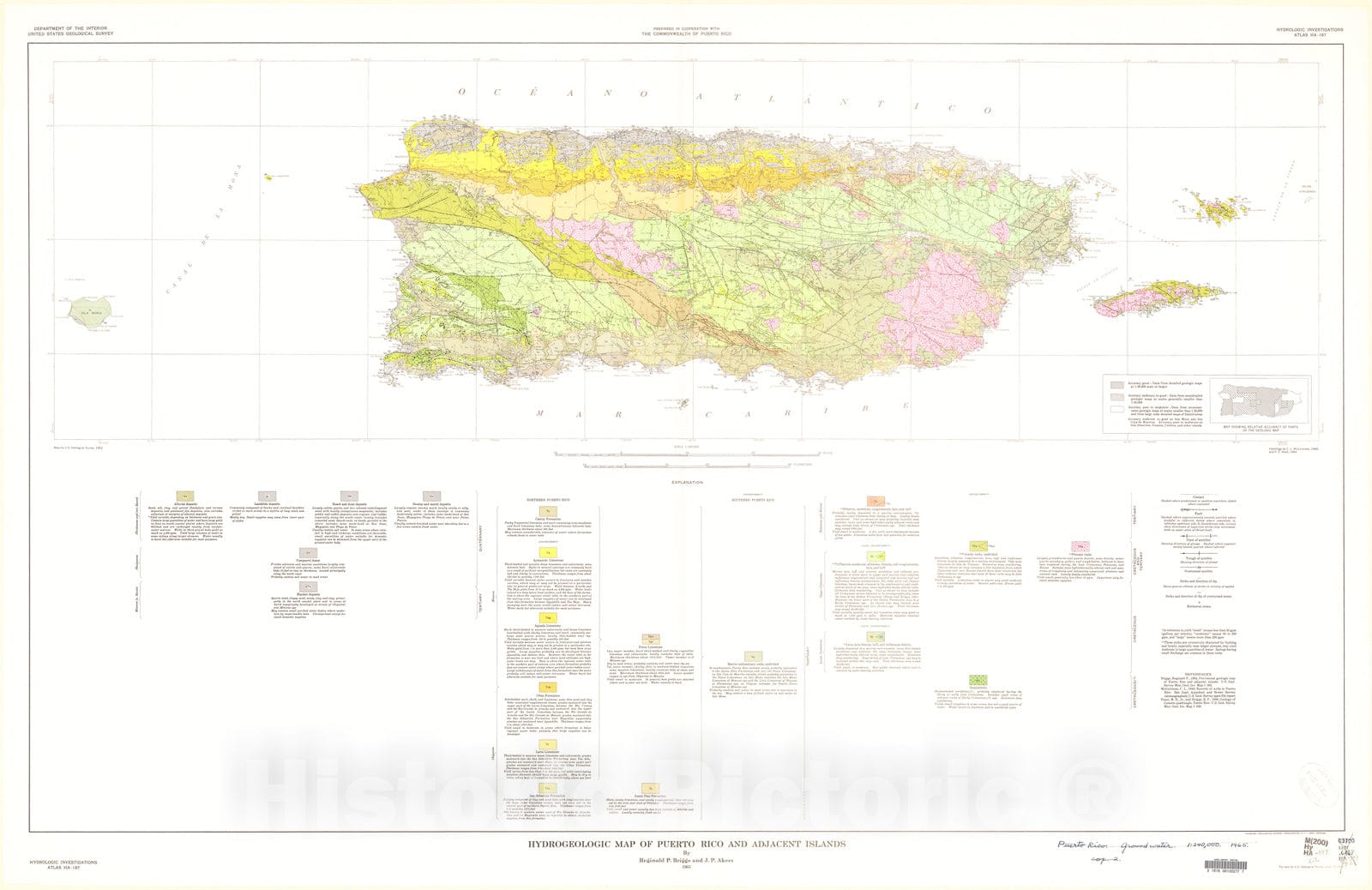 Map : Hydrogeologic map of Puerto Rico and adjacent Islands, 1965 Cartography Wall Art :