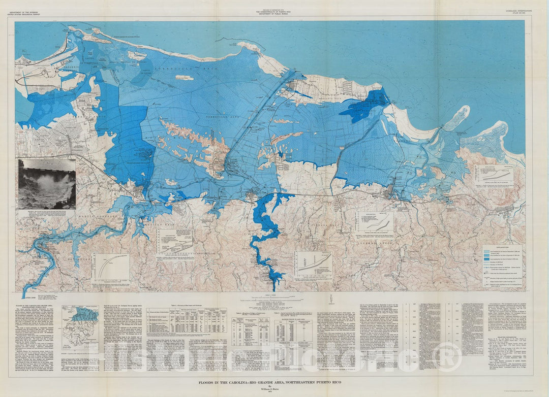 Map : Floods in the Carolina - Rio Grande area, northeastern Puerto Rico, 1975 Cartography Wall Art :