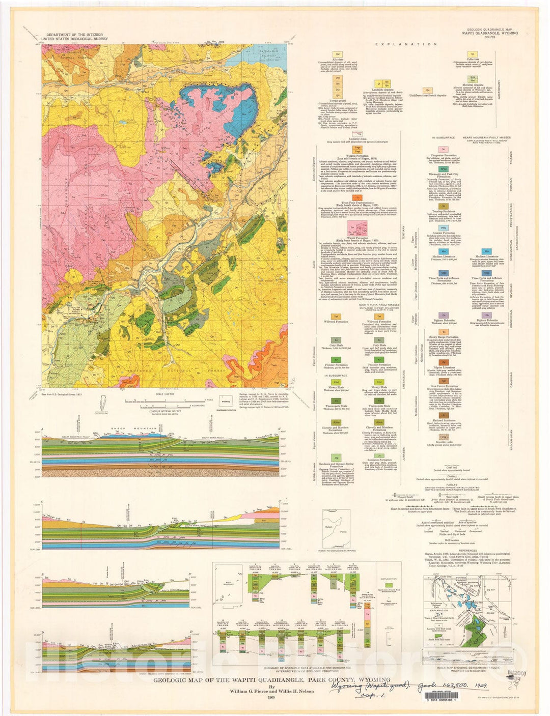 Map : Geologic map of the Wapiti quadrangle, Park County, Wyoming, 1969 Cartography Wall Art :