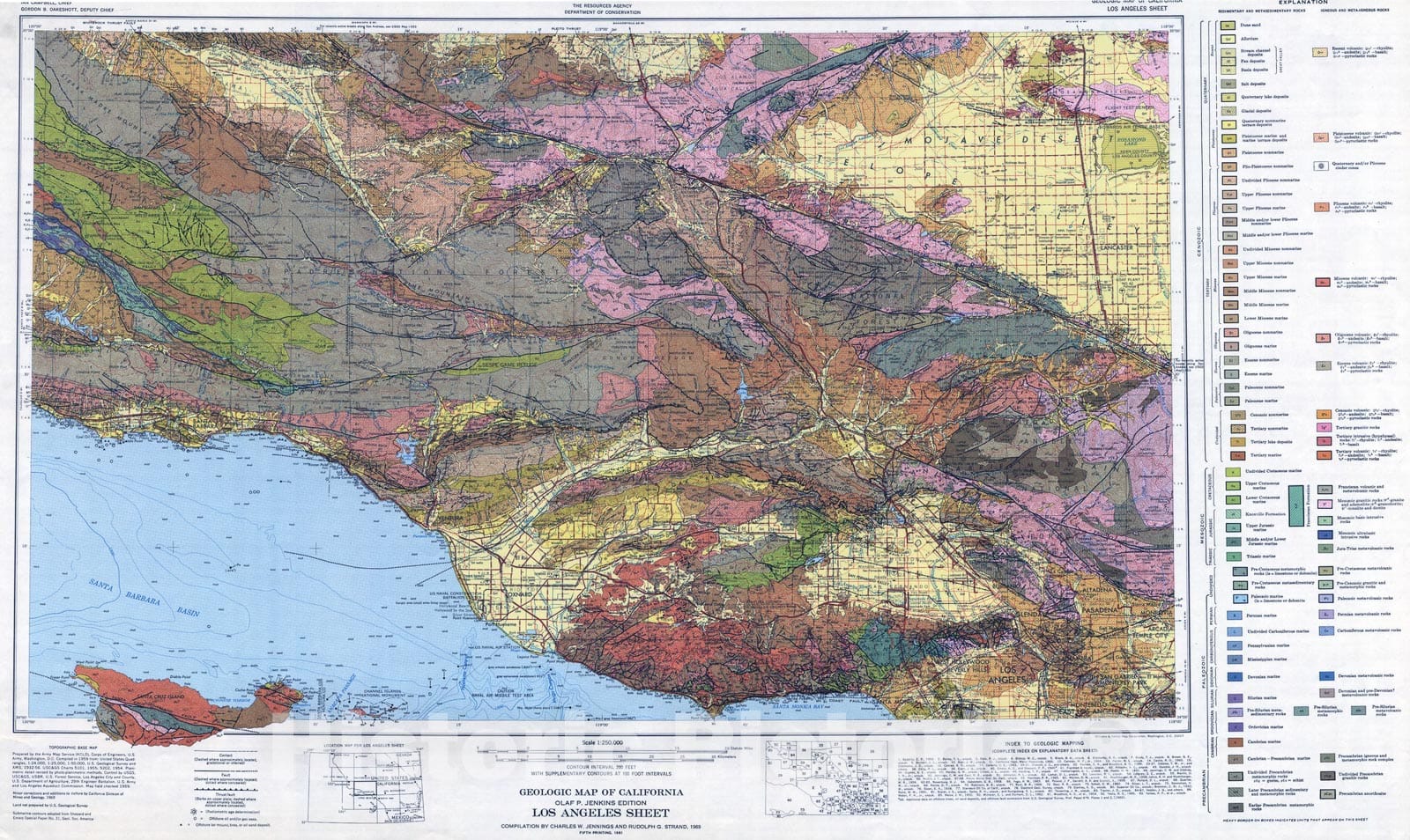 Map : Geologic map of California : Los Angeles sheet, 1969 Cartography Wall Art :