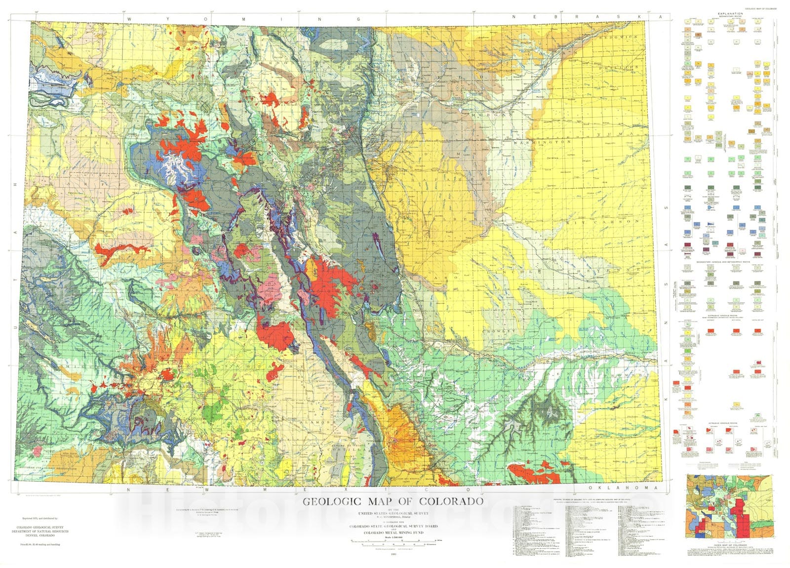 Map : Geologic map of Colorado, 1935 Cartography Wall Art :