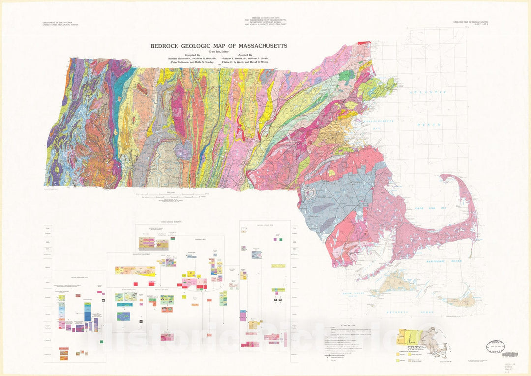 Map : Bedrock geologic map of Massachusetts, 1983 Cartography Wall Art :