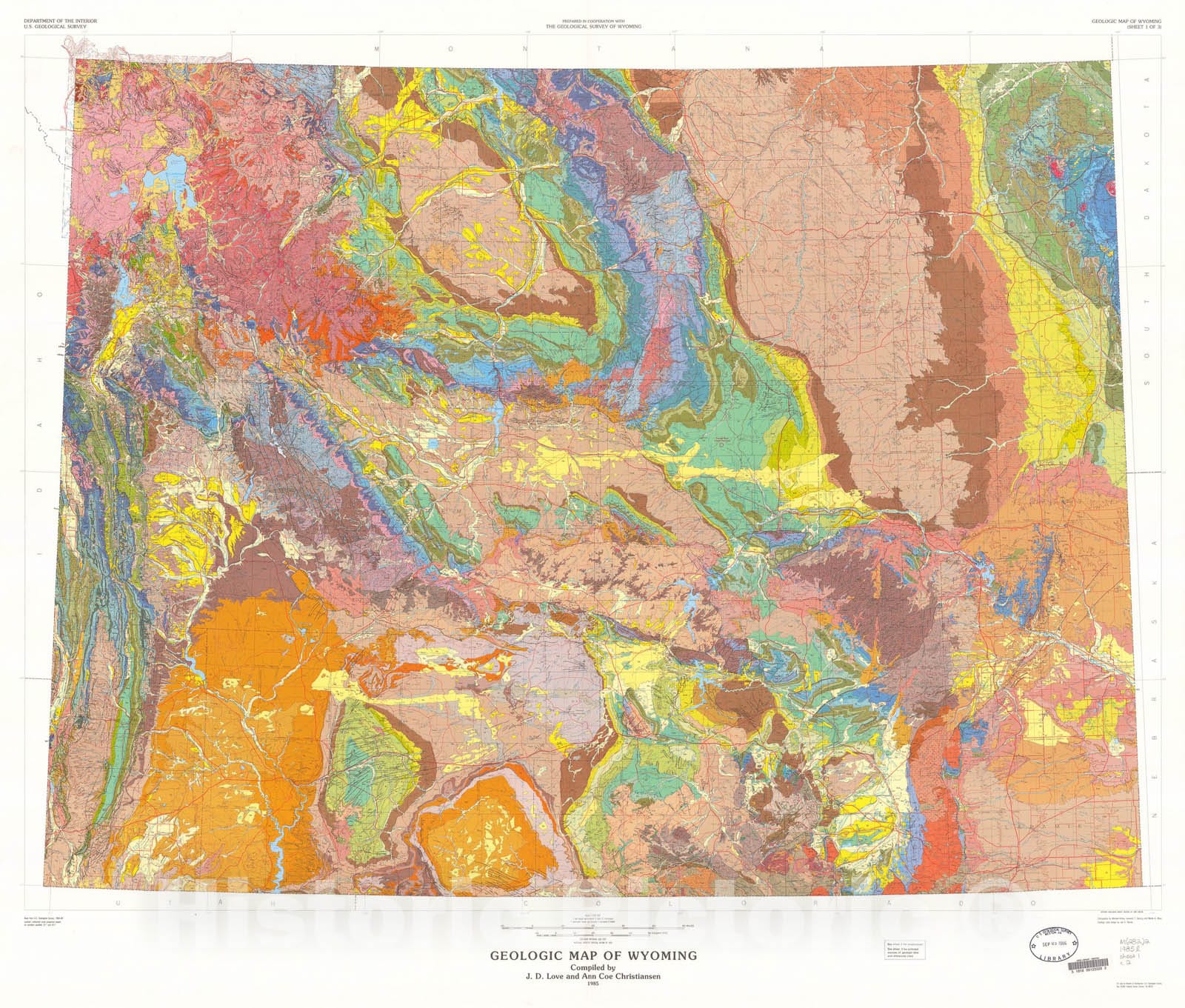 Map : Geologic map of Wyoming, 1985 Cartography Wall Art :