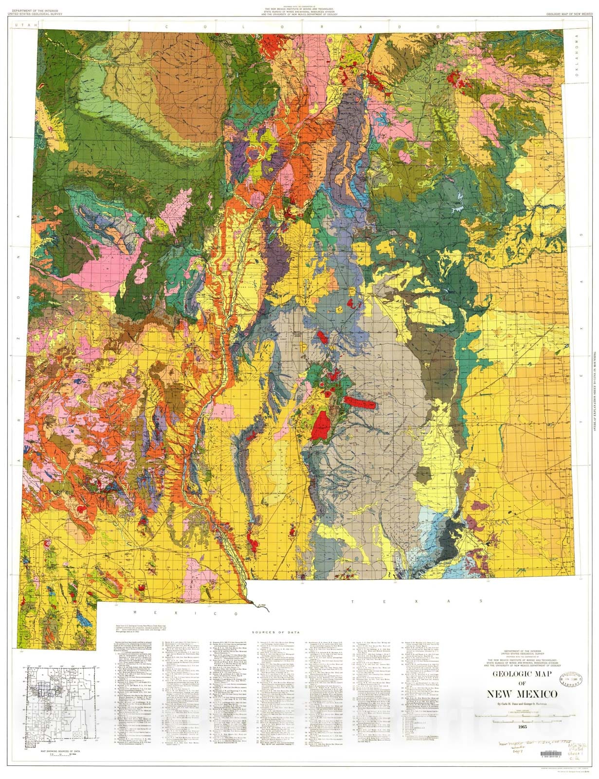 Map : Geologic map of New Mexico, 1965 Cartography Wall Art :