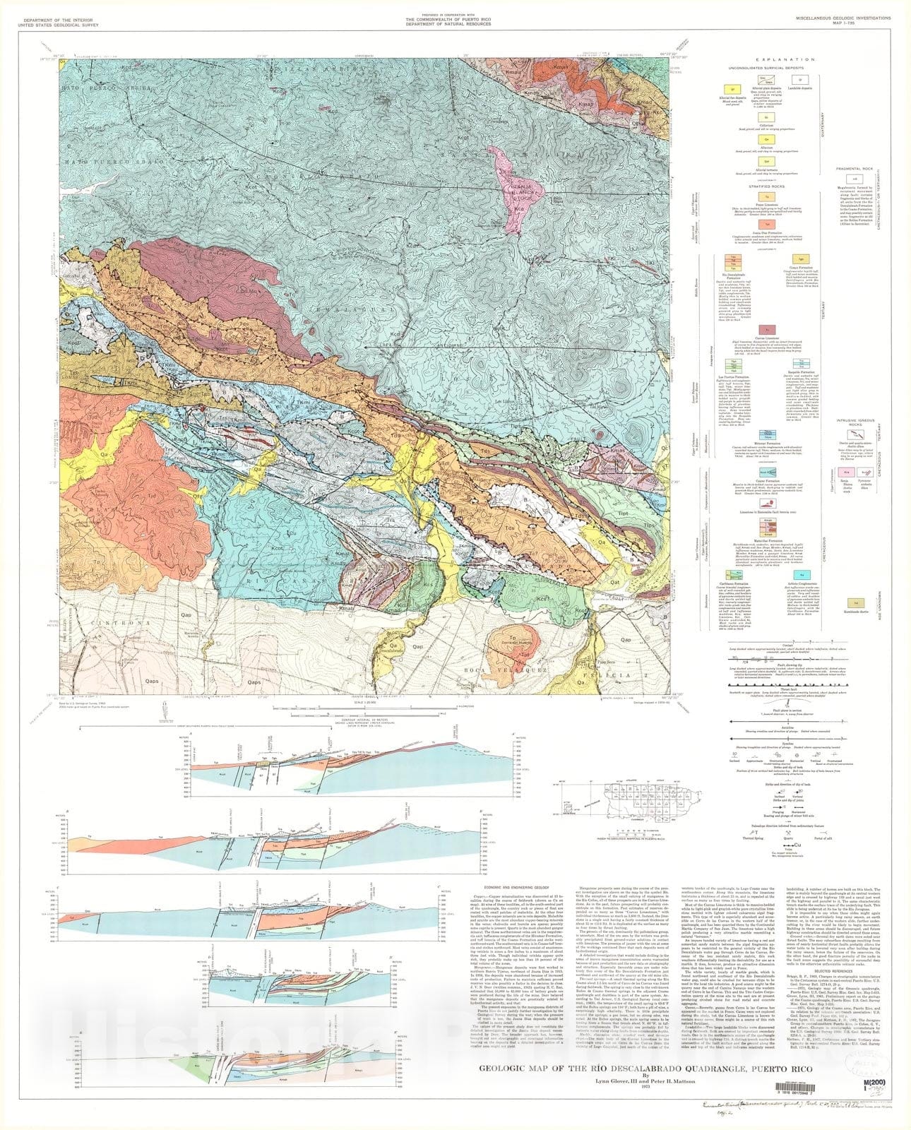 Map : Geologic map of the Rio Descalabrado quadrangle, Puerto Rico, 1973 Cartography Wall Art :