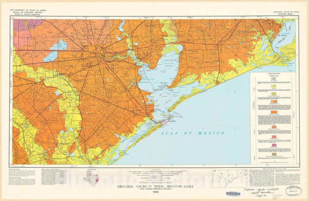 Map : Geologic atlas of Texas, Houston sheet (revised 1982), 1968 Cartography Wall Art :