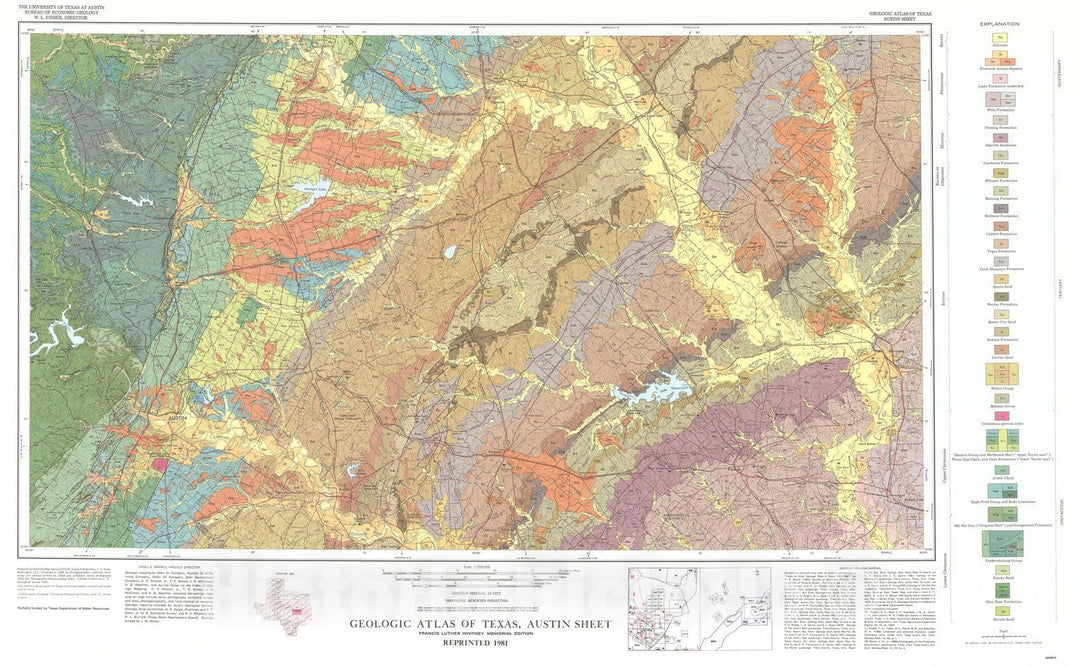 Map : Geologic atlas of Texas, Austin sheet, 1974 Cartography Wall Art :