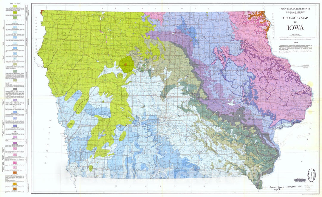 Map : Geologic map of Iowa, 1969 Cartography Wall Art :