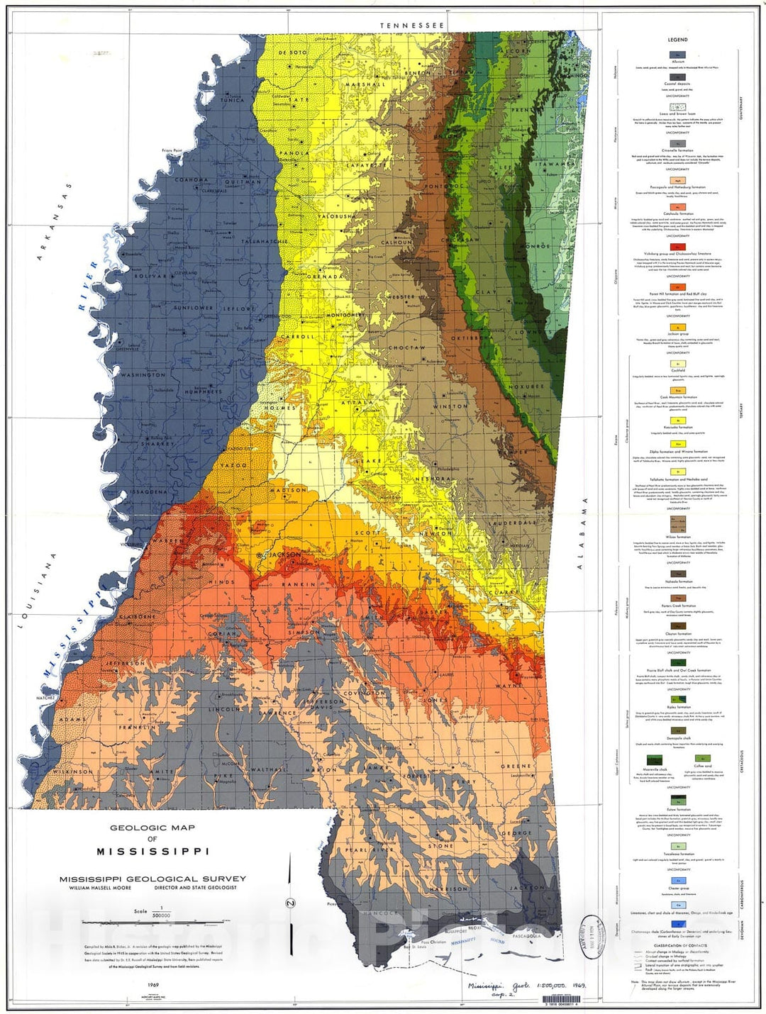 Map : Geologic map of Mississippi, 1969 Cartography Wall Art :