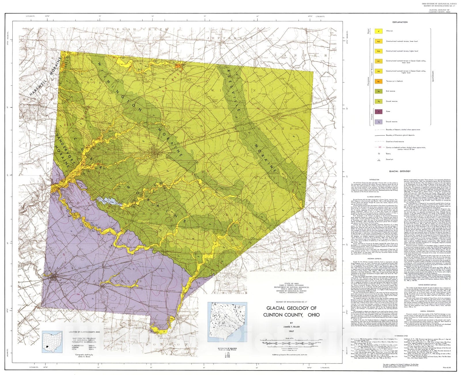 Map : Glacial geology of Clinton County, Ohio, 1967 Cartography Wall Art :